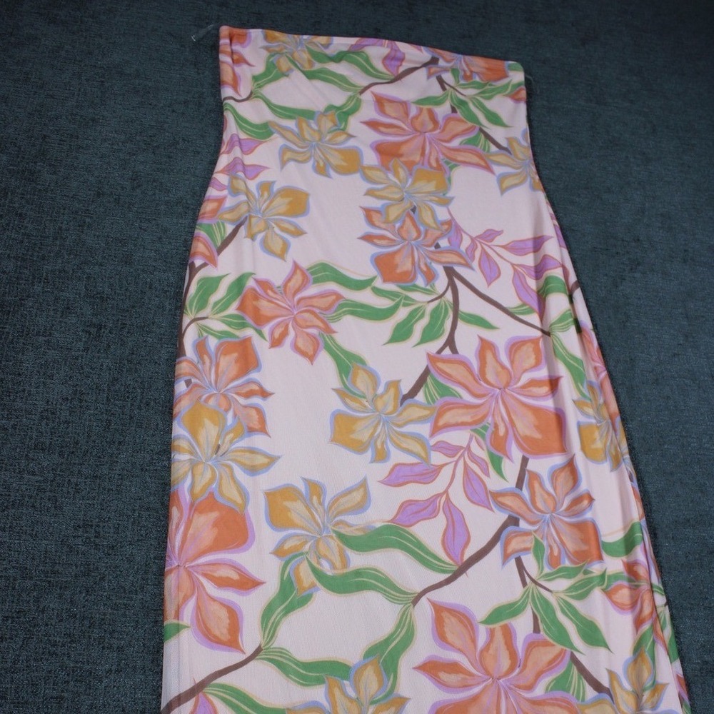 See You Monday Floral Strapless Maxi Dress XL Pink Tropical Tube Dress D8674